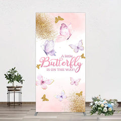 Lofaris Pink Gold Glitter Butterfly Baby Shower Rectangle Backdrop