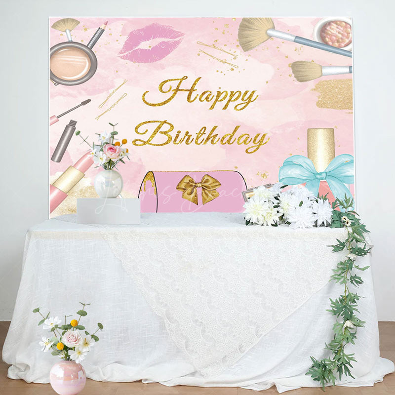 Lofaris Pink Gold Glitter Girls Cosmetics Birthday Backdrop