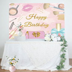 Lofaris Pink Gold Glitter Girls Cosmetics Birthday Backdrop