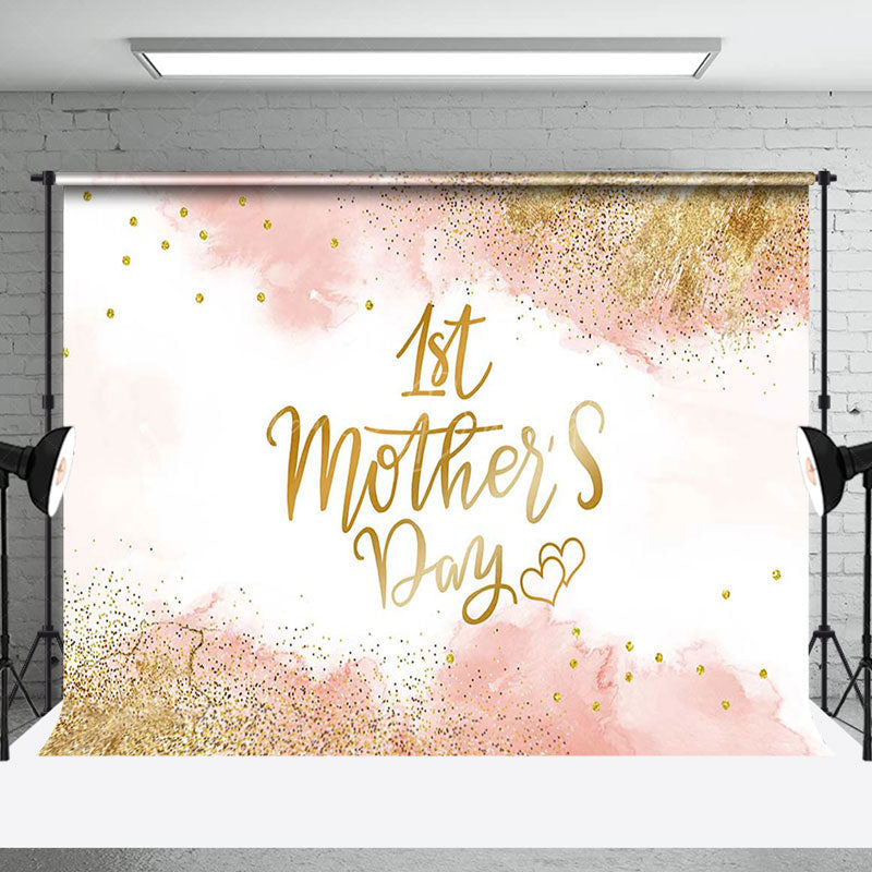 Lofaris Pink Gold Glitter Happy 1st Mothers Day Backdrop