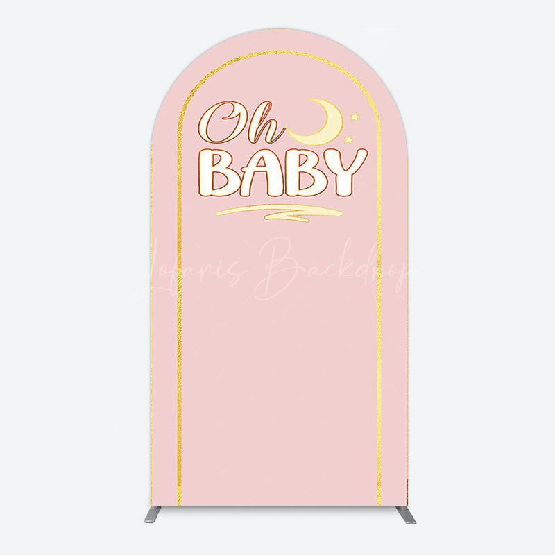 Lofaris Pink Gold Glitter Moon Baby Shower Arch Backdrop