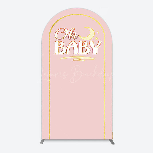 Lofaris Pink Gold Glitter Moon Baby Shower Arch Backdrop