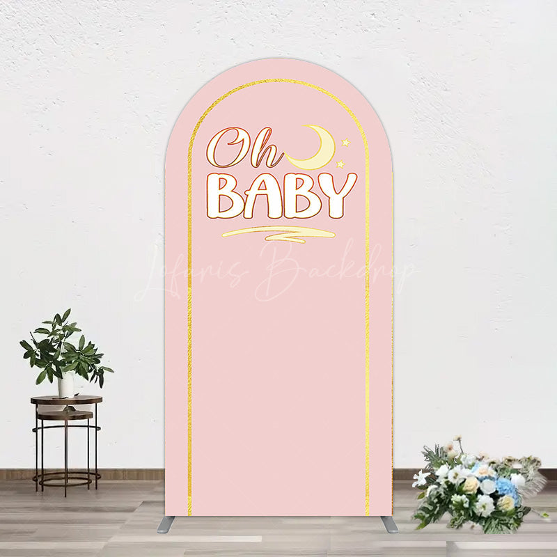 Lofaris Pink Gold Glitter Moon Baby Shower Arch Backdrop