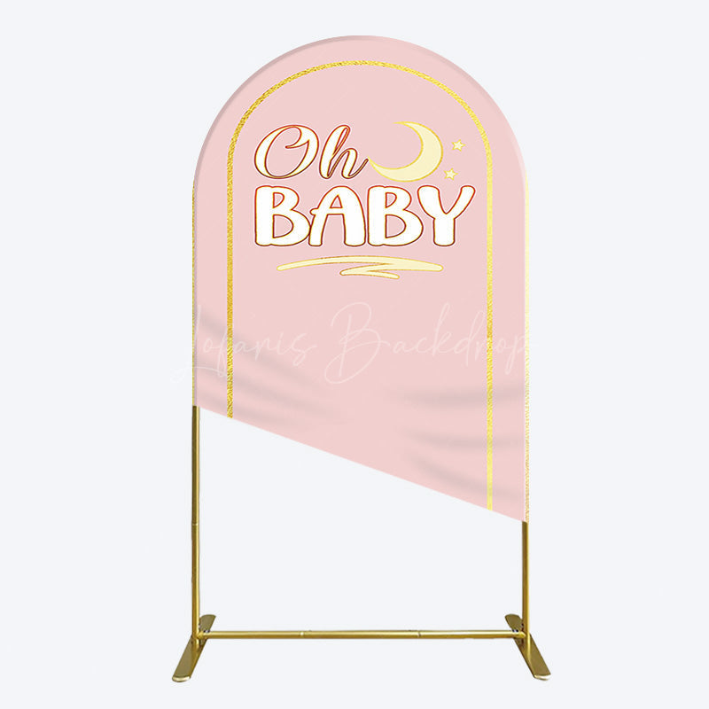 Lofaris Pink Gold Glitter Moon Baby Shower Arch Backdrop