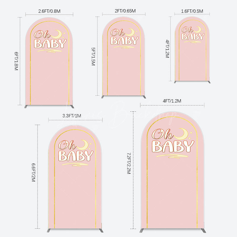 Lofaris Pink Gold Glitter Moon Baby Shower Arch Backdrop