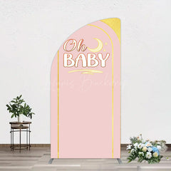 Lofaris Pink Gold Glitter Moon Baby Shower Half Arch Backdrop