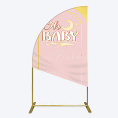 Lofaris Pink Gold Glitter Moon Baby Shower Half Arch Backdrop