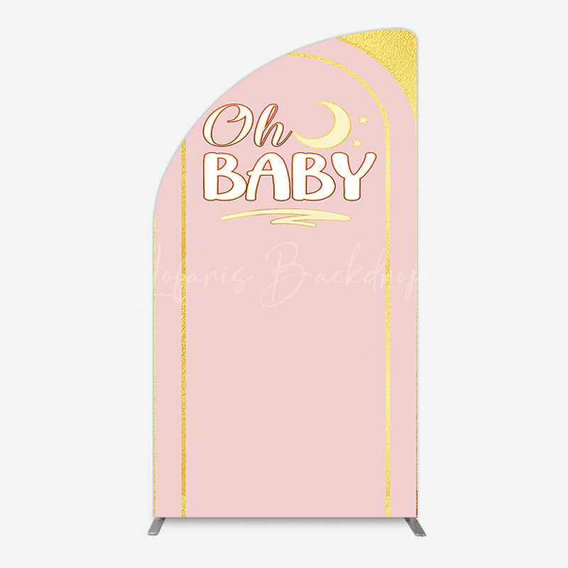 Lofaris Pink Gold Glitter Moon Baby Shower Half Arch Backdrop
