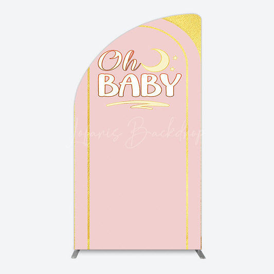 Lofaris Pink Gold Glitter Moon Baby Shower Half Arch Backdrop