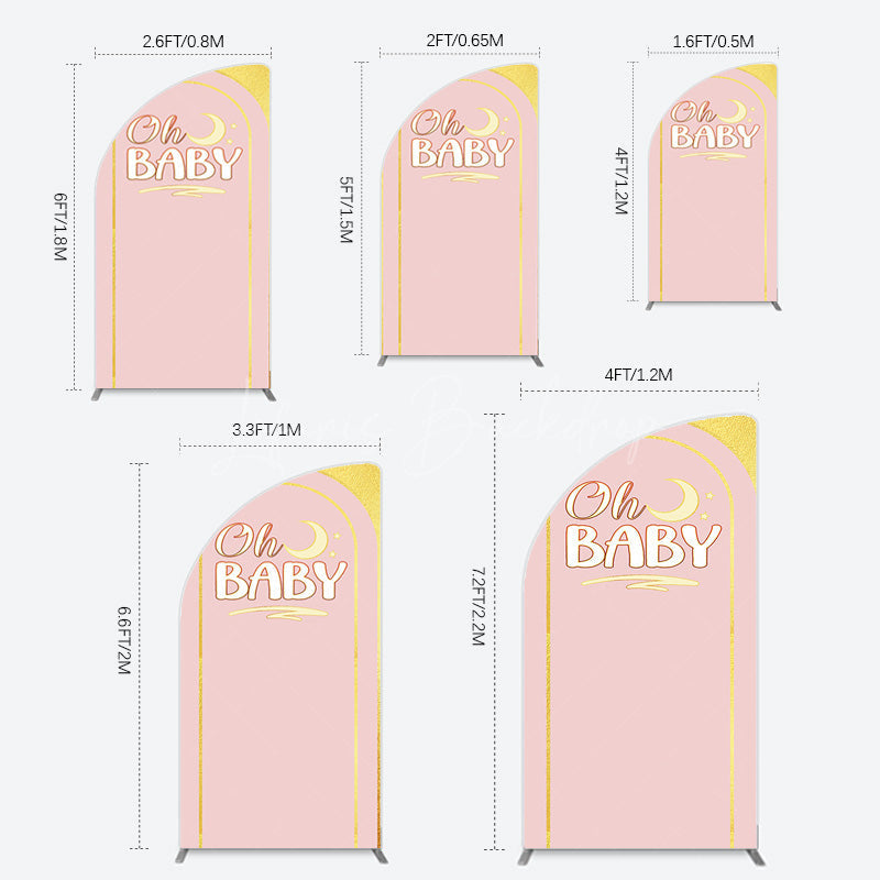 Lofaris Pink Gold Glitter Moon Baby Shower Half Arch Backdrop