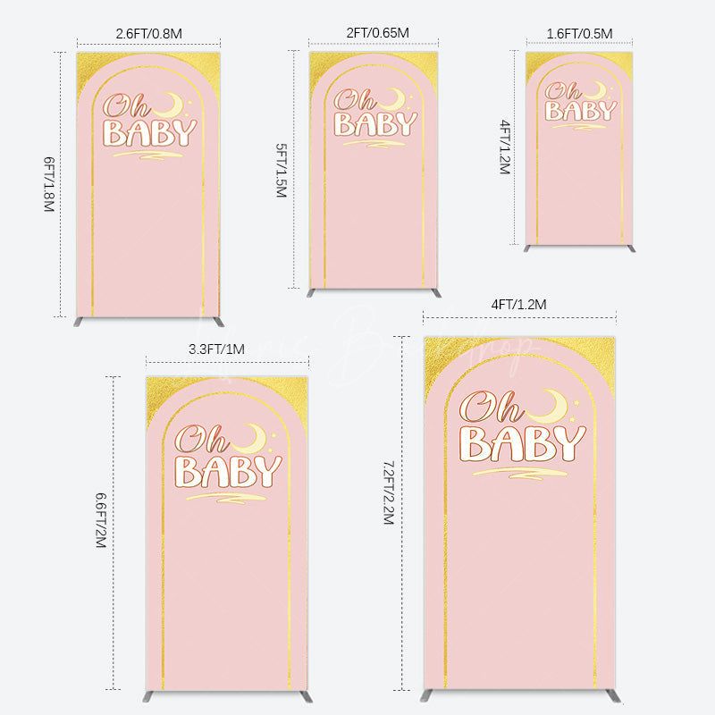 Lofaris Pink Gold Glitter Moon Baby Shower Rectangle Backdrop