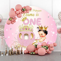 Lofaris Pink Gold Glitter Princess First Birthday Round Backdrop Our Little ONE Baby Girl Party Decor