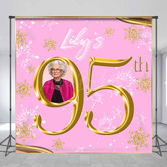 Lofaris Pink Gold Snowflake Custom Photo Birthday Backdrop