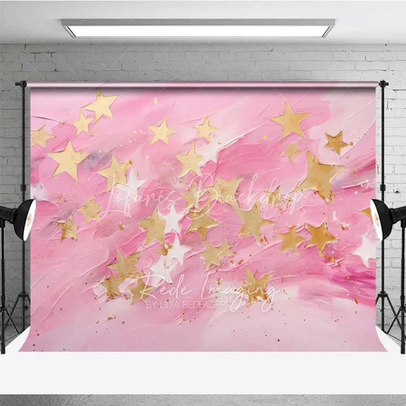 Lofaris Pink Gold Star Photography Backdrop Abstract Textured Painting Photo Background Cute Celestial Sky Booth Prop