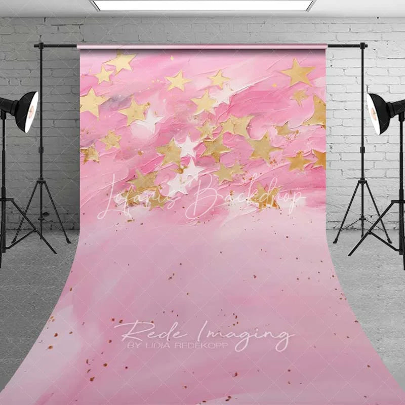 Lofaris Pink Gold Star Sweep Photo Backdrop Abstract Textured Painting Background Cute Celestial Sky Floor Prop