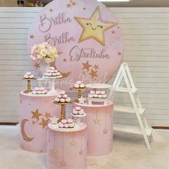Lofaris Pink Gold Twinkle Little Star Round Backdrop Kit Baby Shower Birthday Party Decor