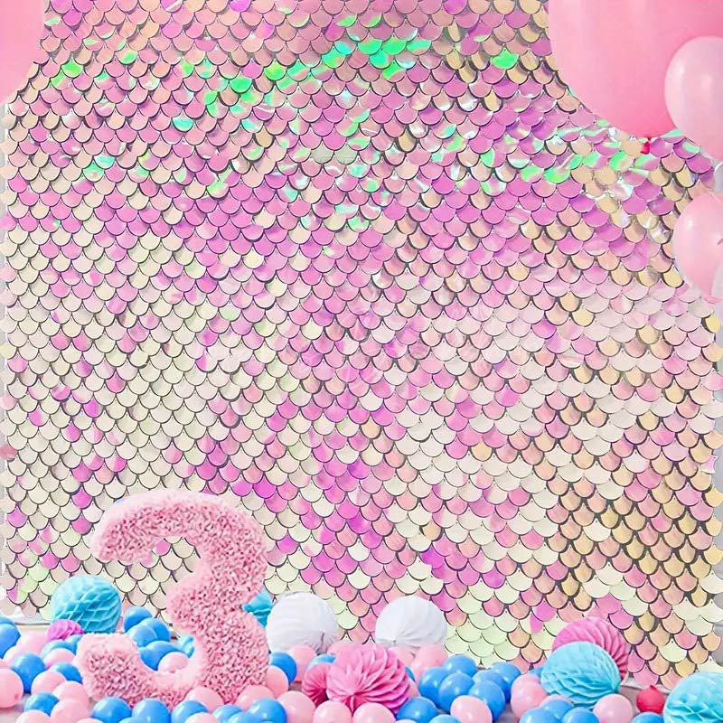 Lofaris Pink Gradient Mermaid Scale Sequin Shimmer Wall Panels