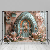 Lofaris Pink Green House Floral Eggs Easter Photo Backdrop