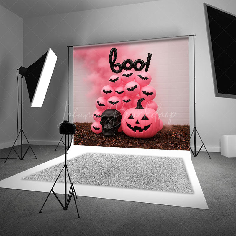 Lofaris Pink Halloween Photography Backdrop Boo Balloons with Pumpkins Girly Gothic Spooky Party Photo Booth