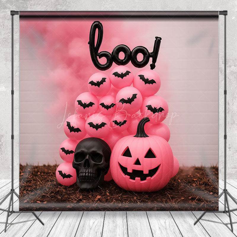Lofaris Pink Halloween Photography Backdrop Boo Balloons with Pumpkins Girly Gothic Spooky Party Photo Booth