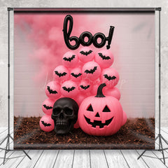 Lofaris Pink Halloween Photography Backdrop Boo Balloons with Pumpkins Girly Gothic Spooky Party Photo Booth