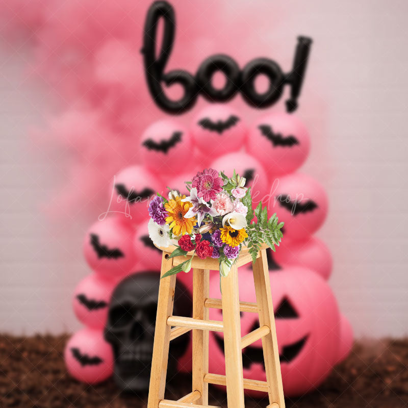 Lofaris Pink Halloween Photography Backdrop Boo Balloons with Pumpkins Girly Gothic Spooky Party Photo Booth