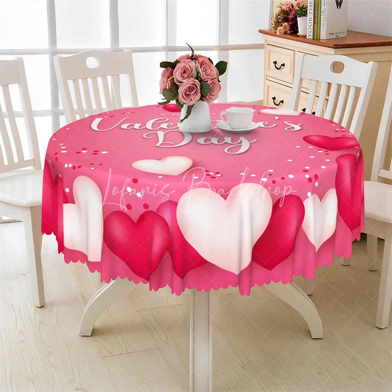 Lofaris Pink Happy Valentines Day Round Tablecloth White Red Heart Love Pattern Table Cover for Party