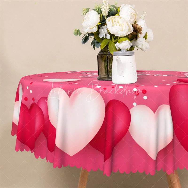 Lofaris Pink Happy Valentines Day Round Tablecloth White Red Heart Love Pattern Table Cover for Party