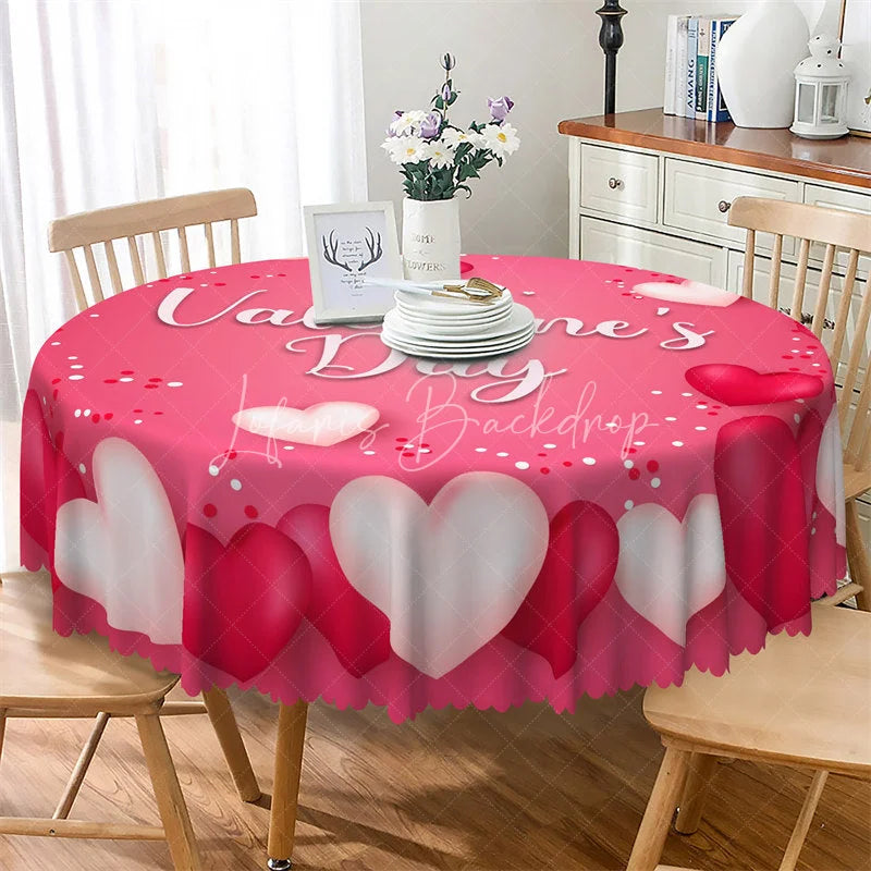 Lofaris Pink Happy Valentines Day Round Tablecloth White Red Heart Love Pattern Table Cover for Party