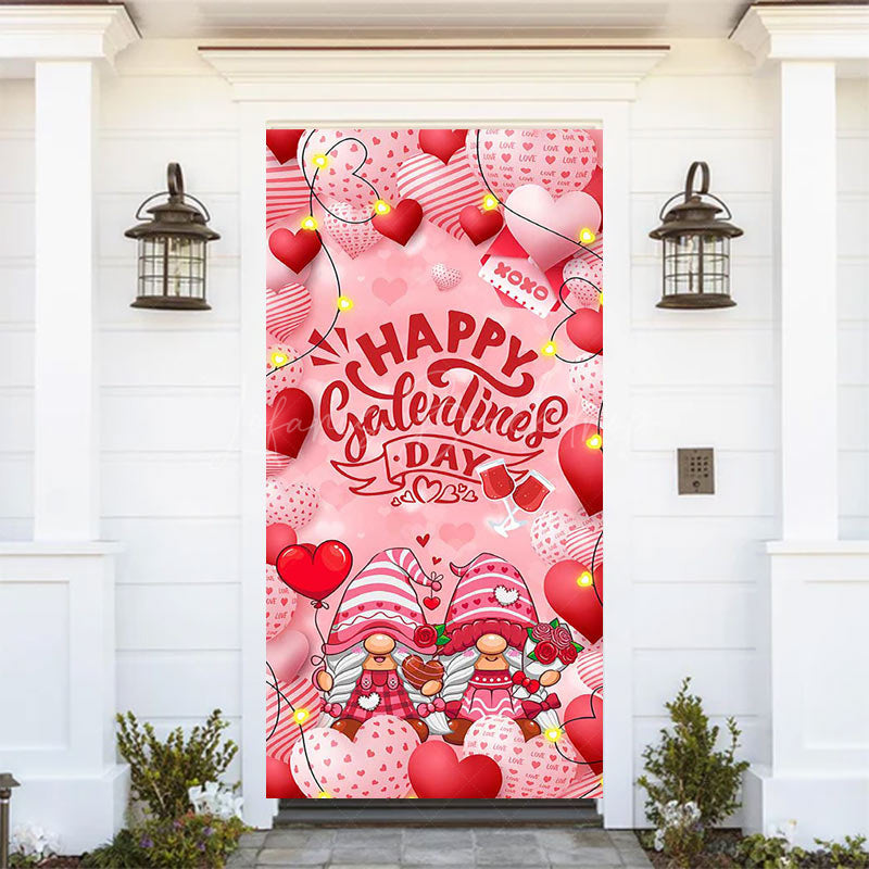 Lofaris Pink Heart Balloons Gnome Galentines Day Door Cover