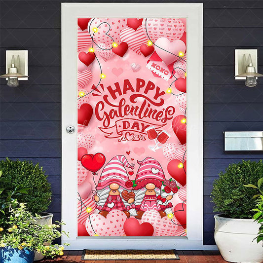 Lofaris Pink Heart Balloons Gnome Galentines Day Door Cover