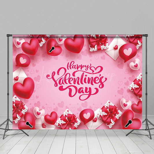 Lofaris Pink Heart Gift Box Valentine’S Day Phrase Backdrop