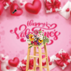 Lofaris Pink Heart Gift Box Valentine’S Day Phrase Backdrop
