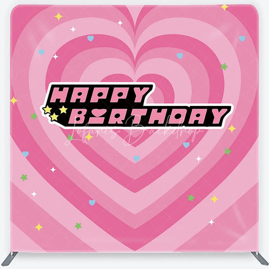 Lofaris Pink Heart Happy Birthday Square Double-Sided Backdrop Sweet Festive Celebration Party Decor