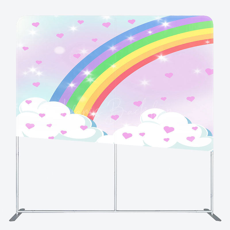 Lofaris Pink Heart Rainbow Cloud Birthday Pillow Case Backdrop