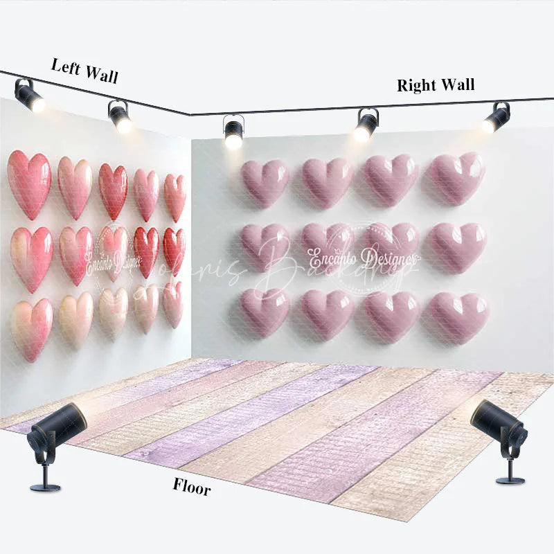 Lofaris Pink Hearts and Pastel Wooden Floor Room Set Backdrop Romantic Valentine’s Day Party Decor