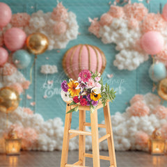 Lofaris Pink Hot Air Balloon Birthday Photography Backdrop