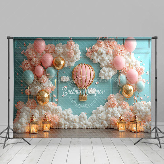 Lofaris Pink Hot Air Balloon Birthday Photography Backdrop