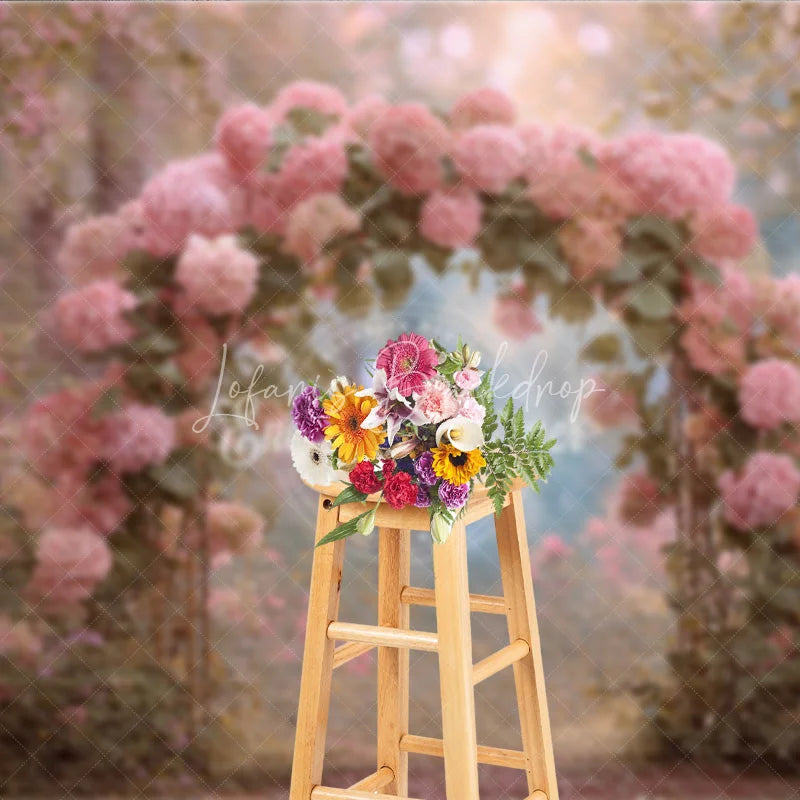 Lofaris Pink Hydrangea Floral Arch Backdrop Enchanted Forest Wedding Magical Garden Bridal Shower Photo Prop