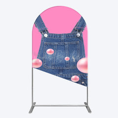 Lofaris Pink Jeans With Pearl Cartoon Birthday Arch Backdrop
