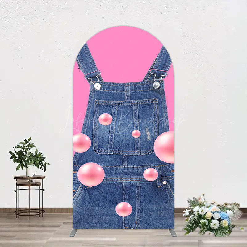 Lofaris Pink Jeans With Pearl Cartoon Birthday Arch Backdrop