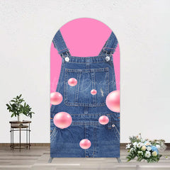 Lofaris Pink Jeans With Pearl Cartoon Birthday Arch Backdrop