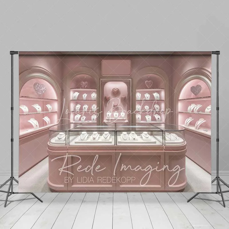 Lofaris Pink Jewelry Store Backdrop Elegant Boutique Display Romantic Photography Background for Valentine’s Day
