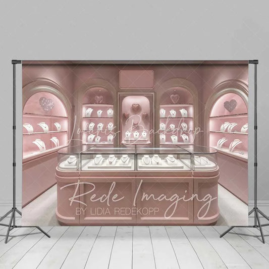 Lofaris Pink Jewelry Store Backdrop Elegant Boutique Display Romantic Photography Background for Valentine’s Day