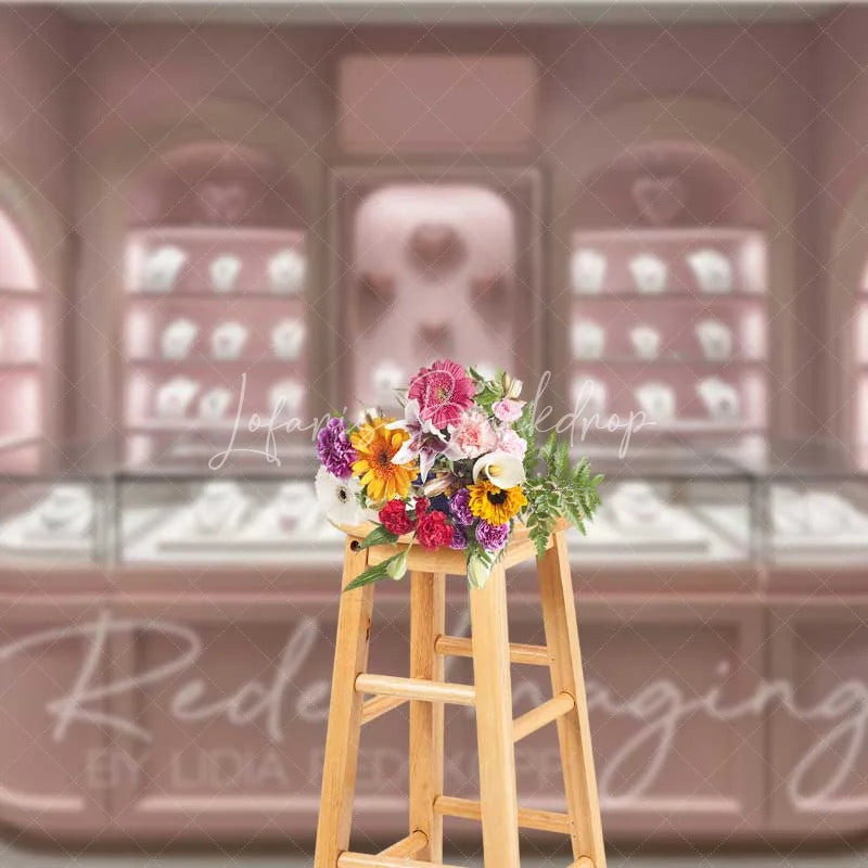 Lofaris Pink Jewelry Store Backdrop Elegant Boutique Display Romantic Photography Background for Valentine’s Day