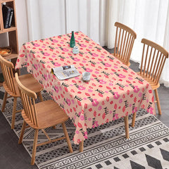 Lofaris Pink Kiss Lip Pattern Rectangle Tablecloth Sweet Romantic Text Design Valentine Girls Party Dining Decor