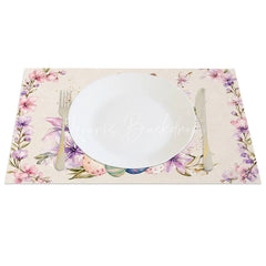 Lofaris Pink Lily Cross Easter Bunny Set of 4 Placemats Religious Rabbit Egg Table Mats for Spring