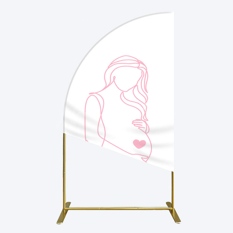 Lofaris Pink Lined Pregnant Woman Baby Shower Half Moon Arch Backdrop