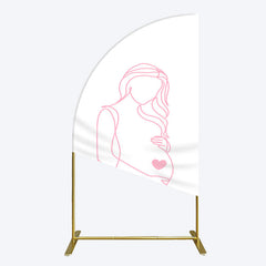 Lofaris Pink Lined Pregnant Woman Baby Shower Half Moon Arch Backdrop