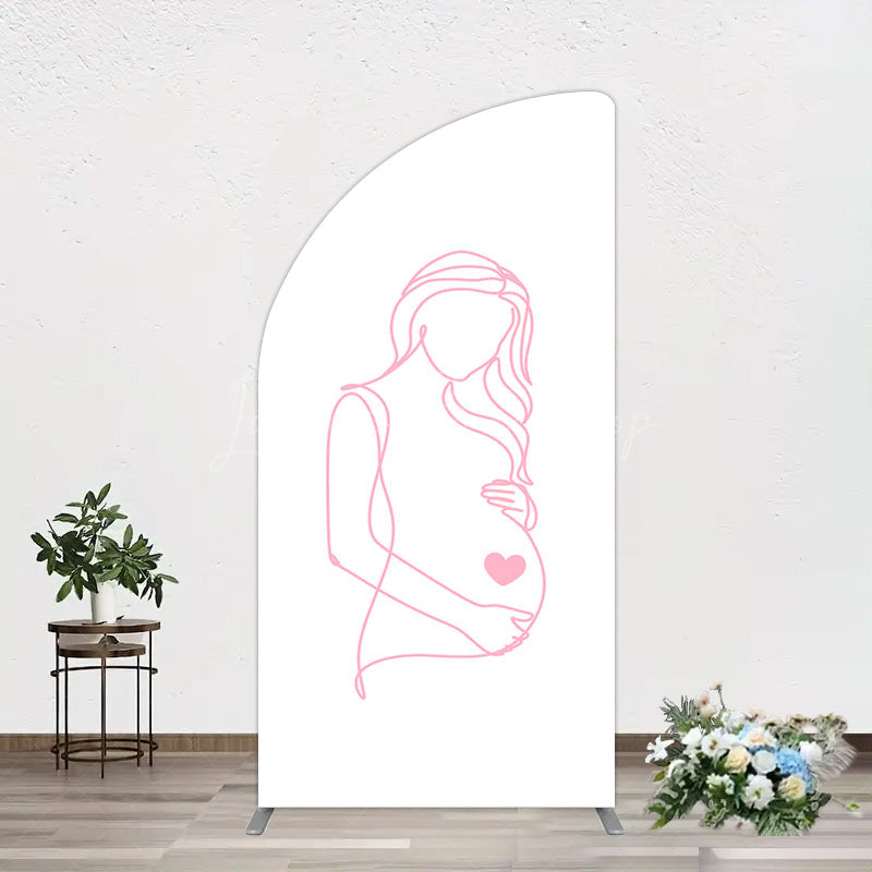 Lofaris Pink Lined Pregnant Woman Baby Shower Half Moon Arch Backdrop